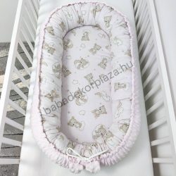   Deluxe Baby többfunkciós babafészek - Minky világos rózsaszín - felhőn alvó macikák
