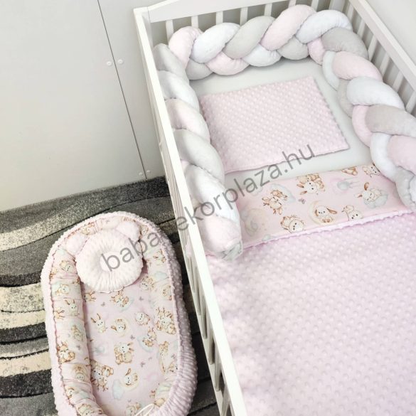 Deluxe Baby babaágynemű garnitúra babafészekkel - 5 részes - világos rózsaszín - rózsaszín bébi erdei állatok