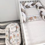 Babaágynemű garnitúra babafészekkel - 5 részes - vidám egérke, maci, róka, süni