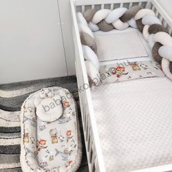   Babaágynemű garnitúra babafészekkel - 5 részes - vidám egérke, maci, róka, süni