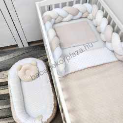   Deluxe Baby Minky babaágynemű garnitúra babafészekkel - 5 részes - mogyoró - fehér - vanília