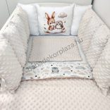Deluxe Baby babaágynemű garnitúra Extra párnás rácsvédővel - Dreamland Collection - mogyoró nyuszi és bagoly