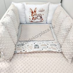   Deluxe Baby babaágynemű garnitúra Extra párnás rácsvédővel - Dreamland Collection - mogyoró nyuszi és bagoly