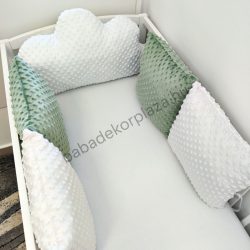   Deluxe Baby Minky párnás rácsvédő felhőpárnával, 5 db-os - tricolor (fehér - sötét zsályazöld - szürke)