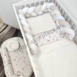   Deluxe Baby babaágynemű garnitúra babafészekkel - 5 részes - Vanília - Őzike és barátai