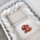 Deluxe Baby 3 részes babaágynemű garnitúra - takaró + párna + fonott rácsvédő - mogyoró - őzike az erdőben