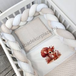   Deluxe Baby 3 részes babaágynemű garnitúra - takaró + párna + fonott rácsvédő - mogyoró - őzike az erdőben