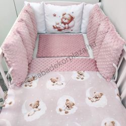   Deluxe Baby babaágynemű garnitúra Extra párnás rácsvédővel - Dreamland Collection - mályvarózsa - édes mackók