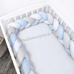   Fonott rácsvédő 70*120-as kiságyban körbeérő - Minky tricolor (szürke-világoskék-fehér)
