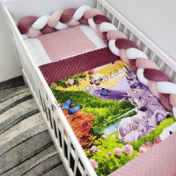   3 részes óriás mintás babaágynemű garnitúra - takaró + párna + fonott rácsvédő - unikornisok II.