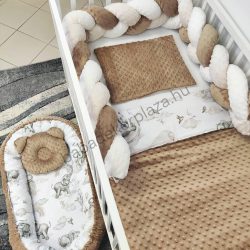   Deluxe Baby babaágynemű garnitúra babafészekkel - 5 részes - Cappuccino - elefántok szivárványon I.