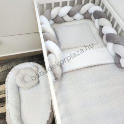   Deluxe Baby Minky babaágynemű garnitúra babafészekkel - 5 részes - szürke - fehér