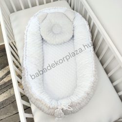   Deluxe Baby többfunkciós babafészek macipárnával - Minky szürke - fehér