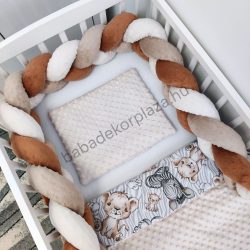   Deluxe Baby 3 részes babaágynemű garnitúra - takaró + párna + fonott rácsvédő - mogyoró - bébi szafari IV.