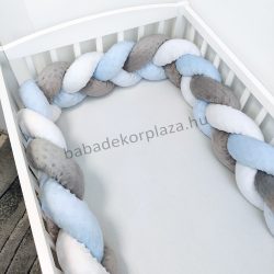   Fonott rácsvédő 60*120-as kiságy feléig érő - Minky tricolor (grafit-világoskék-fehér)