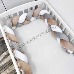   Fonott rácsvédő 60*120-as kiságy feléig érő - Minky tricolor (grafit-cappuccino-fehér)