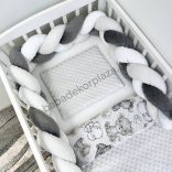 Deluxe Baby 3 részes babaágynemű garnitúra - takaró + párna + fonott rácsvédő - Szürke - Bébi szafari