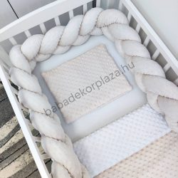   Deluxe Baby 3 részes Minky babaágynemű garnitúra - takaró + párna + fonott rácsvédő - mogyoró - fehér