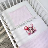 Deluxe Baby 2 részes babaágynemű garnitúra - takaró + párna - világos rózsaszín - cica léggömbökkel