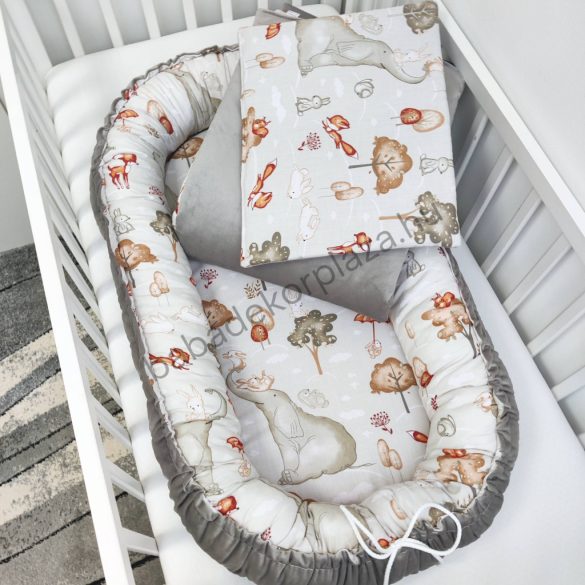 Babaágynemű garnitúra babafészekkel - 3 részes - Elefánt és barátai (Limitált széria)