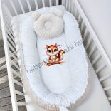 Deluxe Baby többfunkciós babafészek macipárnával, fekvőbetéttel - Minky mogyoró-fehér - mókus