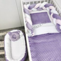   Deluxe Baby Minky babaágynemű garnitúra babafészekkel - 5 részes - orgona - fehér - világos rózsaszín