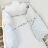 Deluxe Baby Minky párnás rácsvédő felhőpárnával, 5 db-os - tricolor (fehér - szürke - világoskék)