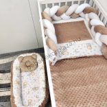 Deluxe Baby babaágynemű garnitúra babafészekkel - 5 részes - cappuccino - cuki macik