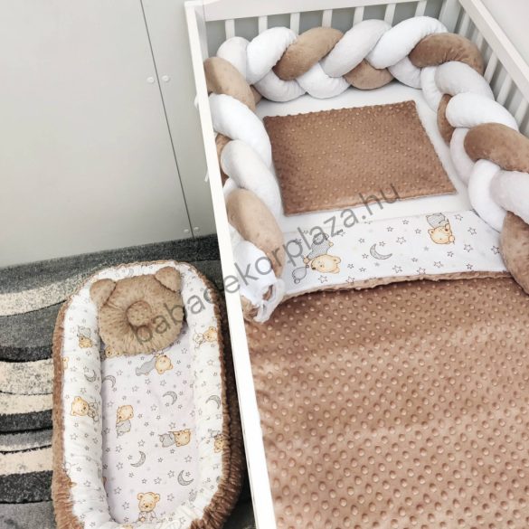 Deluxe Baby babaágynemű garnitúra babafészekkel - 5 részes - cappuccino - cuki macik