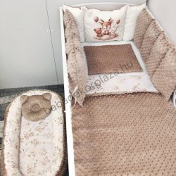   Deluxe Baby babaágynemű garnitúra babafészekkel, Extra párnás rácsvédővel - Dreamland Collection - cappuccino bébi erdei állatok