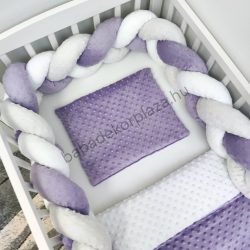   Deluxe Baby 3 részes Minky babaágynemű garnitúra - takaró + párna + fonott rácsvédő - orgona - fehér - szürke