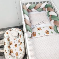   Deluxe Baby babaágynemű garnitúra babafészekkel - 5 részes - mogyoró - vidám baglyocskák