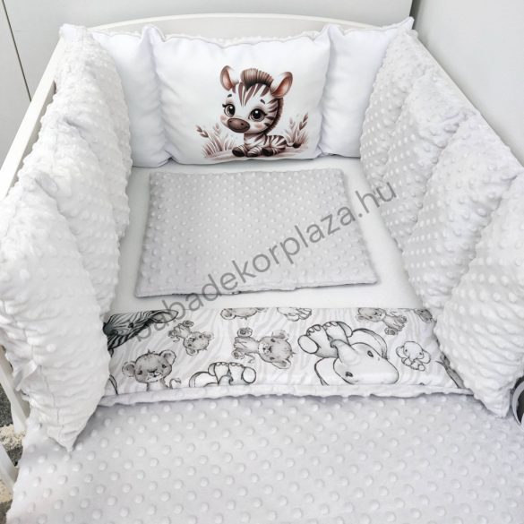 Deluxe Baby babaágynemű garnitúra Extra párnás rácsvédővel - Dreamland Collection - szürke - bébi szafari zebra