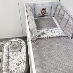   Deluxe Baby babaágynemű garnitúra babafészekkel, Extra párnás rácsvédővel - Dreamland Collection - grafitszürke - bébi szafari zebra