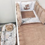 Deluxe Baby babaágynemű garnitúra babafészekkel, Extra párnás rácsvédővel - Dreamland Collection - cappuccino - bébi szafari - tigris