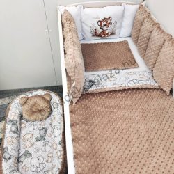   Deluxe Baby babaágynemű garnitúra babafészekkel, Extra párnás rácsvédővel - Dreamland Collection - cappuccino - bébi szafari - tigris