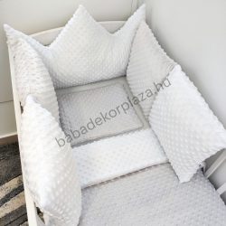   Deluxe Baby babaágynemű garnitúra koronapárnás rácsvédővel - fehér - szürke