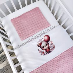   Deluxe Baby 2 részes babaágynemű garnitúra - takaró + párna - mályvarózsa - macilány léggömbbel