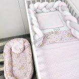 Deluxe Baby babaágynemű garnitúra babafészekkel - 5 részes - világos rózsaszín - cuki macik I.