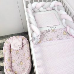   Deluxe Baby babaágynemű garnitúra babafészekkel - 5 részes - világos rózsaszín - cuki macik I.