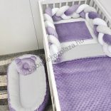 Deluxe Baby Minky babaágynemű garnitúra babafészekkel - 5 részes - orgona - szürke