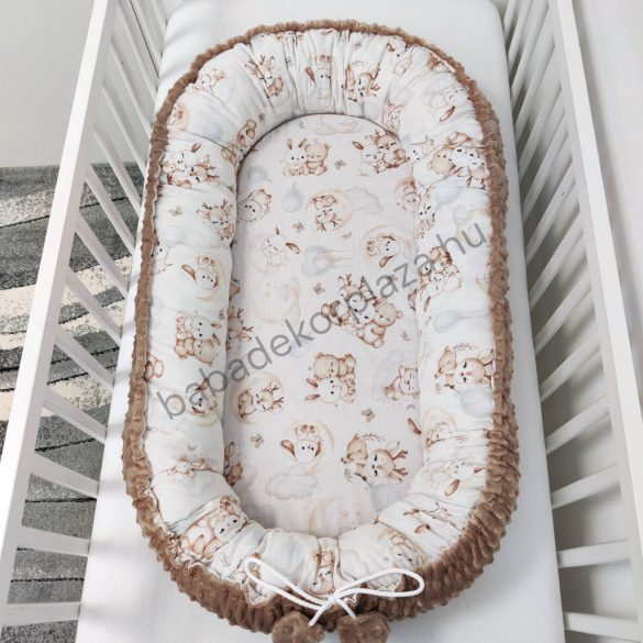Deluxe Baby többfunkciós babafészek - Minky cappuccino - bébi erdei állatok