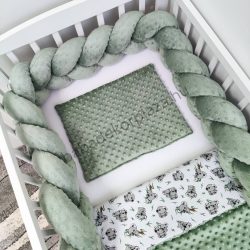   Deluxe Baby 3 részes babaágynemű garnitúra - takaró + párna + fonott rácsvédő - sötét zsályazöld - koalák II.