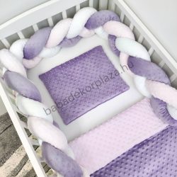  Deluxe Baby 3 részes Minky babaágynemű garnitúra - takaró + párna + fonott rácsvédő - orgona - világos rózsaszín