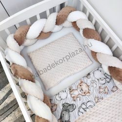   Deluxe Baby 3 részes babaágynemű garnitúra - takaró + párna + fonott rácsvédő - mogyoró - bébi szafari II.