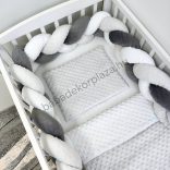 Deluxe Baby 3 részes Minky babaágynemű garnitúra - takaró + párna + fonott rácsvédő - szürke - fehér - sötét grafit