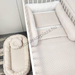   Deluxe Baby babaágynemű garnitúra babafészekkel, hengerpárnás rácsvédővel - mogyoró