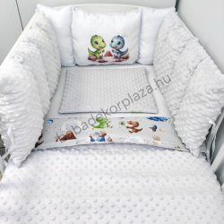   Deluxe Baby babaágynemű garnitúra Extra párnás rácsvédővel - Dreamland Collection - szürke - cuki dínók