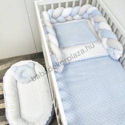  Deluxe Baby Minky babaágynemű garnitúra babafészekkel - 5 részes - világoskék - fehér - szürke