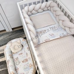   Deluxe Baby babaágynemű garnitúra babafészekkel - 5 részes - mogyoró - felhőn alvó állatok I.